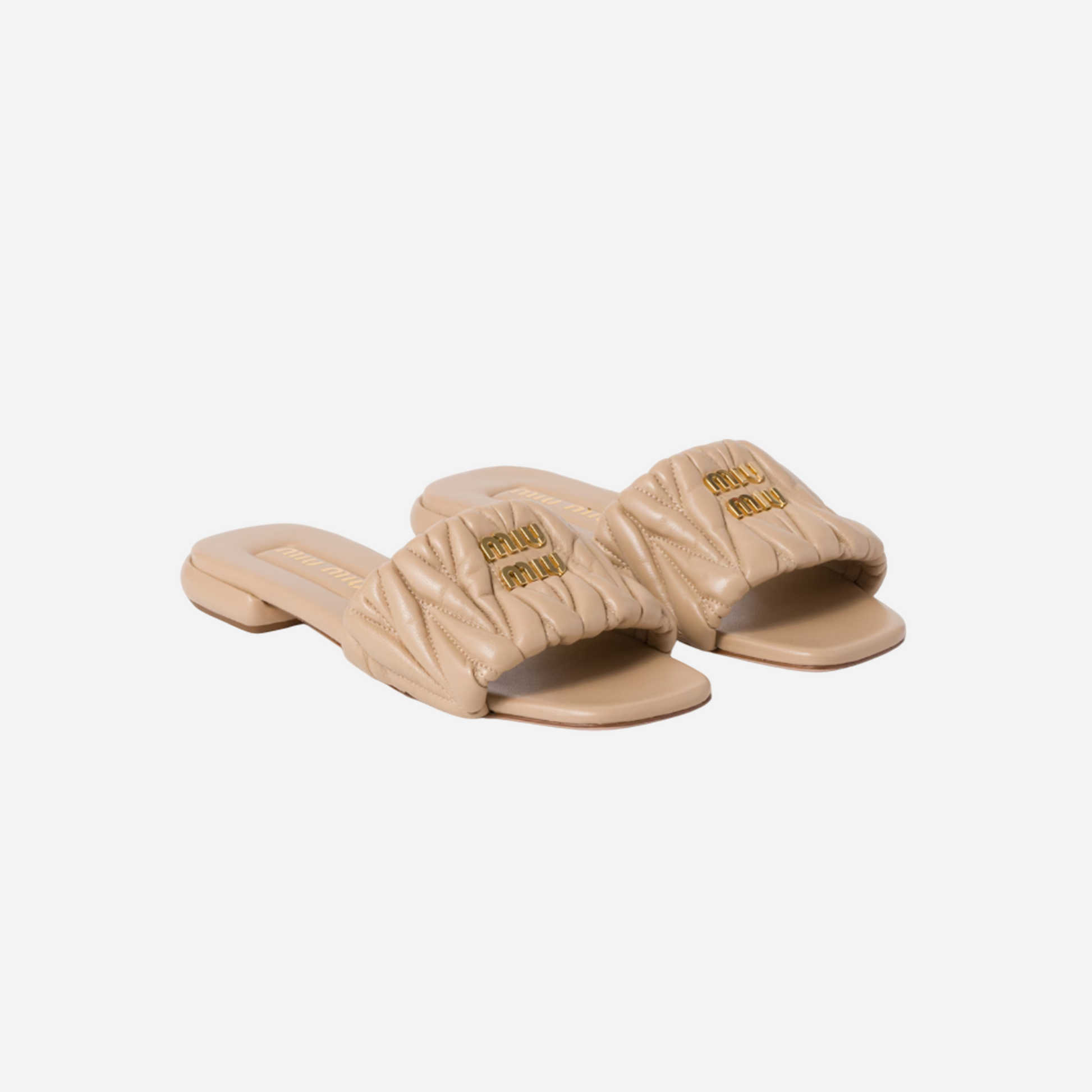 Miu Miu Leather Slides Sand Biege