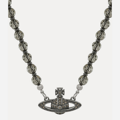 Vivienne Westwood Man. Messaline Choker Oxidised Silver/ Black Diamonds