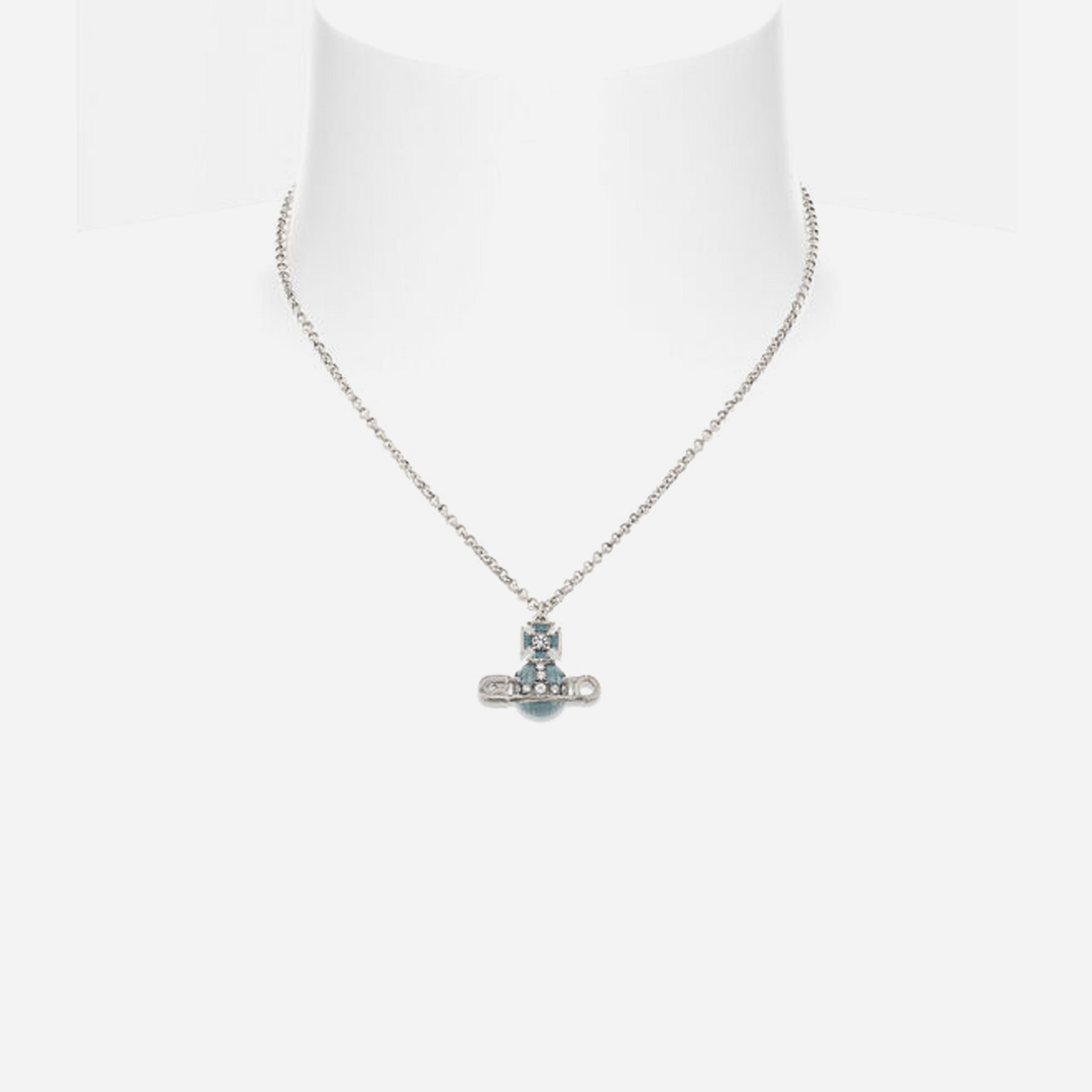 Vivienne Westwood Kitty Pendant Necklace Platinum-White-Crystal-Pacific-Opal-Enamel