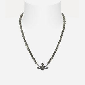Vivienne Westwood Man. Messaline Choker Oxidised Silver/ Black Diamonds