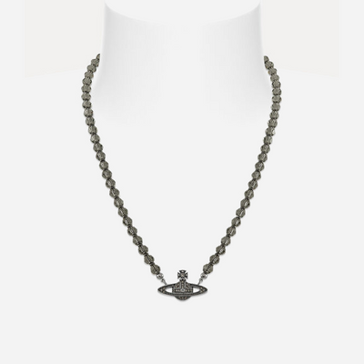 Vivienne Westwood Man. Messaline Choker Oxidised Silver/ Black Diamonds