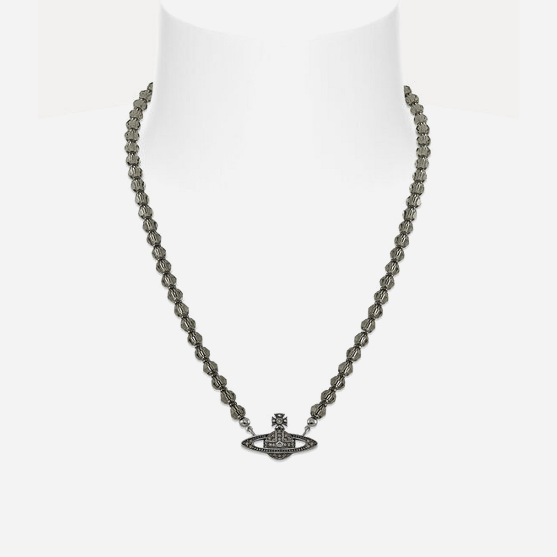 Vivienne Westwood Man. Messaline Choker Oxidised Silver/ Black Diamonds