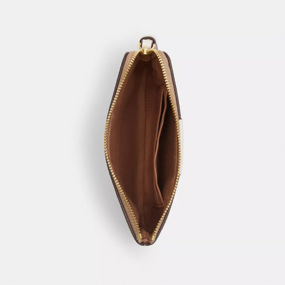 Coach Corner Zip Wristlet In Signature Canvas With Stripe Tan/Brown