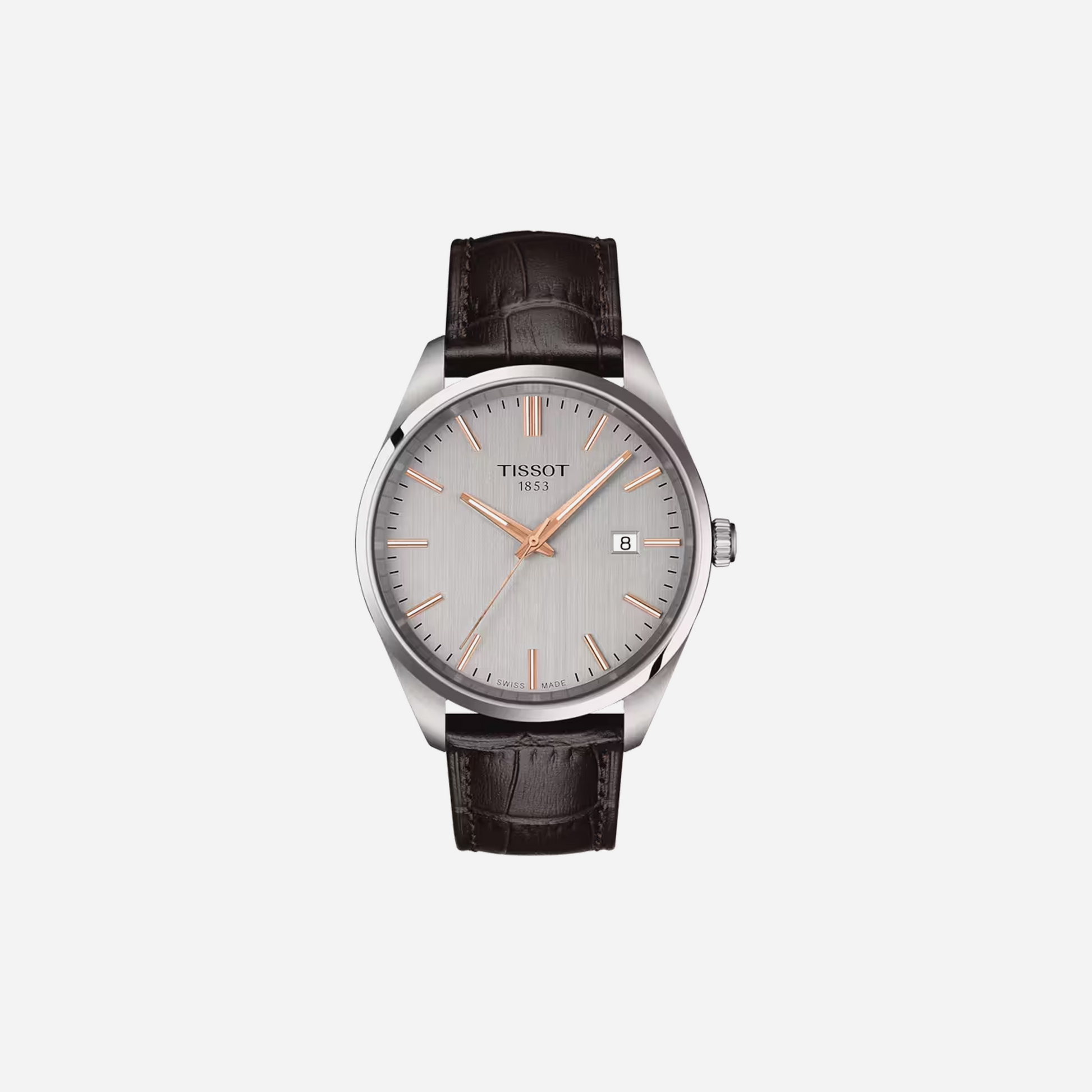 Tissot PR 100 Quartz Silver Dial 40mm Brown Leather Strap Watch