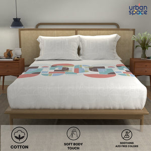 Divine 100% Cotton Bedsheet for Double Bed with 2 Pillow Covers - Binary Sky Blue