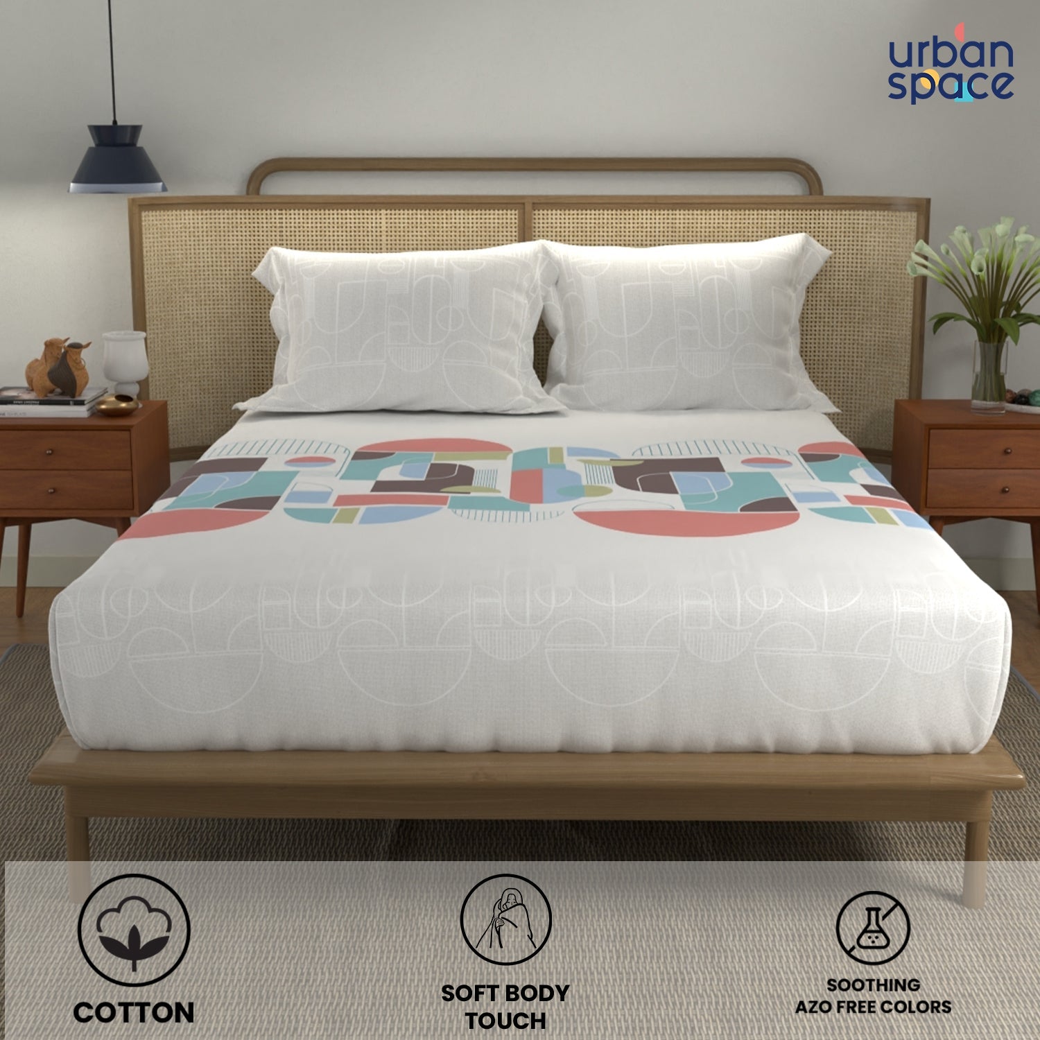 Divine 100% Cotton Bedsheet for Double Bed with 2 Pillow Covers - Binary Sky Blue