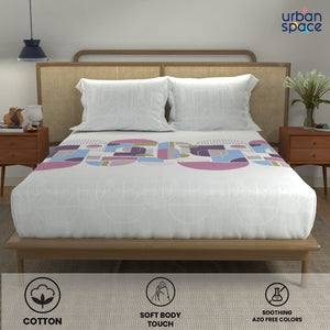 Divine 100% Cotton Bedsheet for Double Bed with 2 Pillow Covers - Binary Mauve