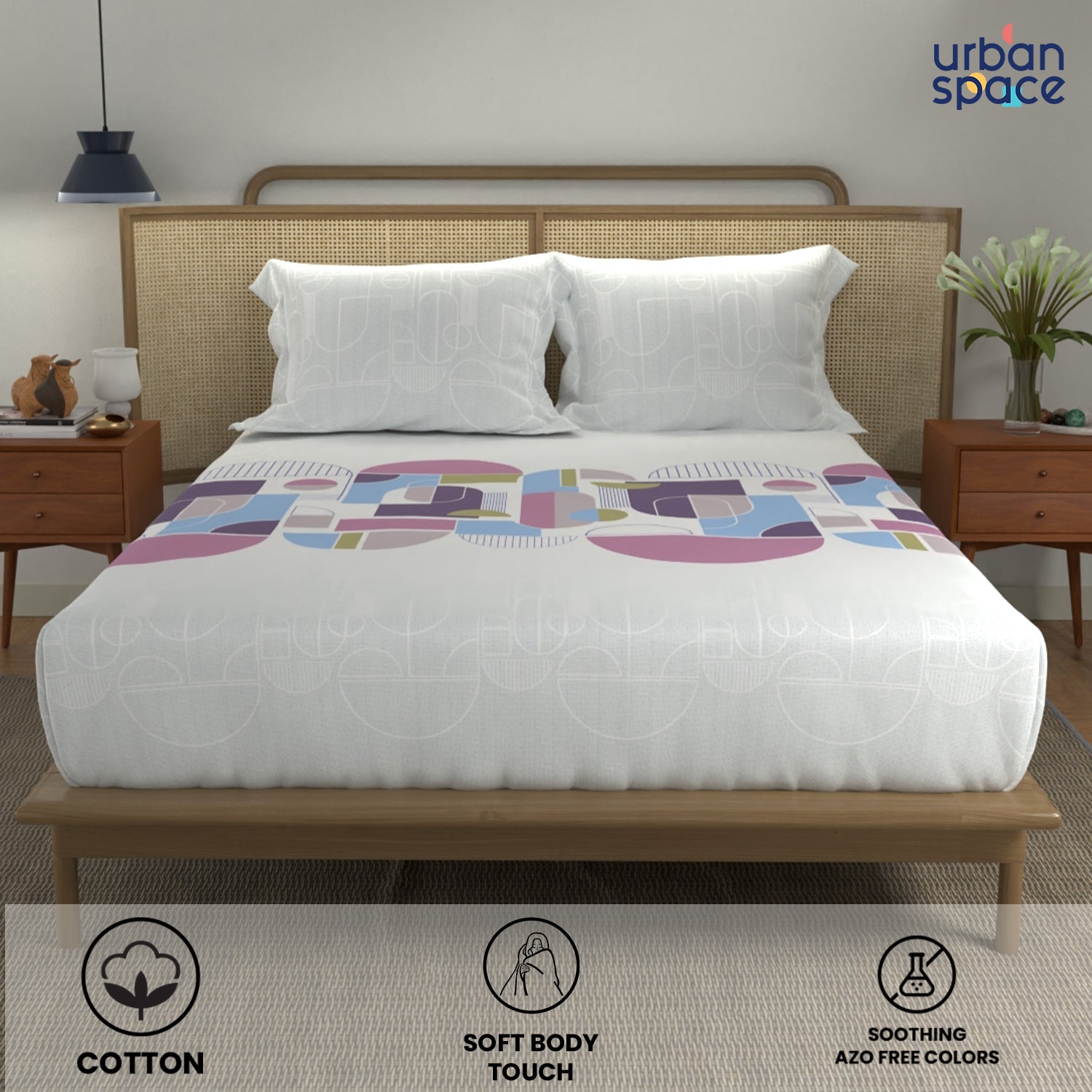 Divine 100% Cotton Bedsheet for Double Bed with 2 Pillow Covers - Binary Mauve