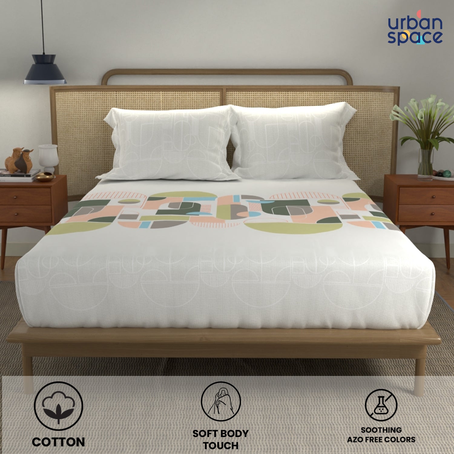 Divine 100% Cotton Bedsheet for Double Bed with 2 Pillow Covers - Binary Green