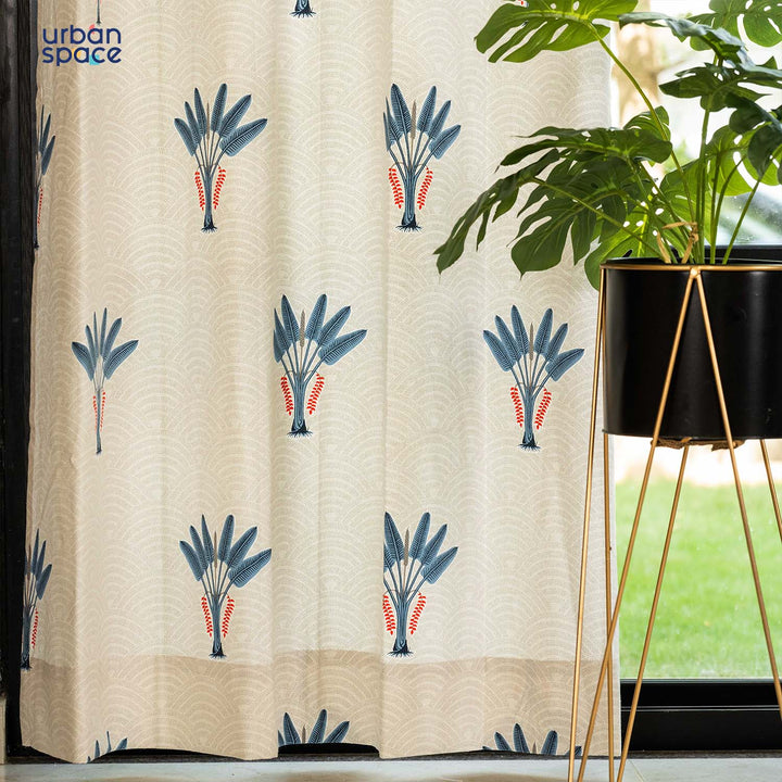 100% Cotton Curtains for Living Room, Bedroom curtains - Pack of 2 curtains, Palm Lagoon Indigo