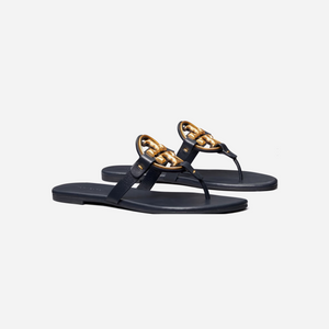 Tory Burch Miller Soft Metal Logo Sandal Perfect Navy