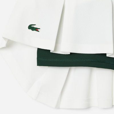 Lacoste Women's Lined Pique Tennis Skirt White Green
