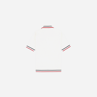 Sporty&Rich Serif Logo MIni Cable Polo - Off White/Navy/Red