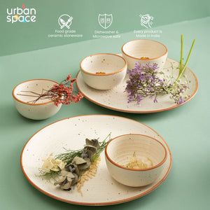 Handmade Ceramic Dinner Set for 2, set of 2 Dinner plates and 4 katoris, Set of 6, Natural Beige