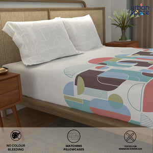 Divine 100% Cotton Bedsheet for Double Bed with 2 Pillow Covers - Binary Sky Blue