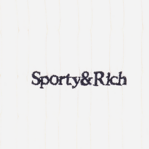 Sporty&Rich Serif Logo MIni Cable Polo - Off White/Navy/Red