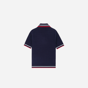 Sporty&Rich Serif Logo Mini Cable Polo - Navy/Off White/Red