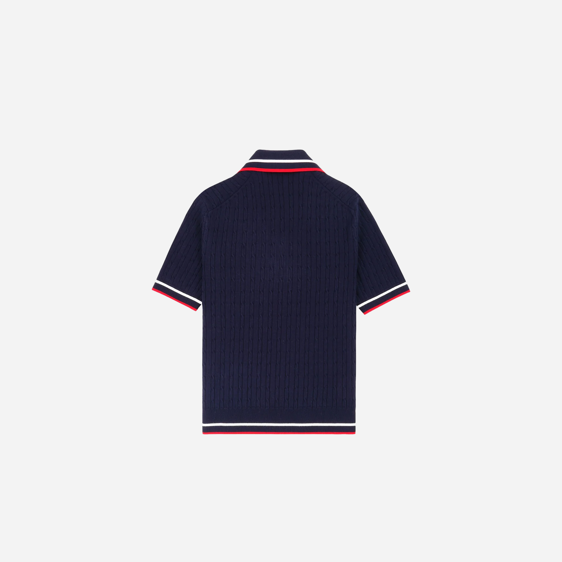 Sporty&Rich Serif Logo Mini Cable Polo - Navy/Off White/Red