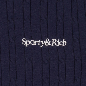 Sporty&Rich Serif Logo Mini Cable Polo - Navy/Off White/Red