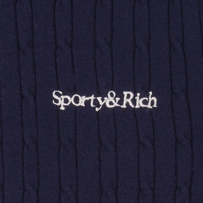 Sporty&Rich Serif Logo Mini Cable Polo - Navy/Off White/Red