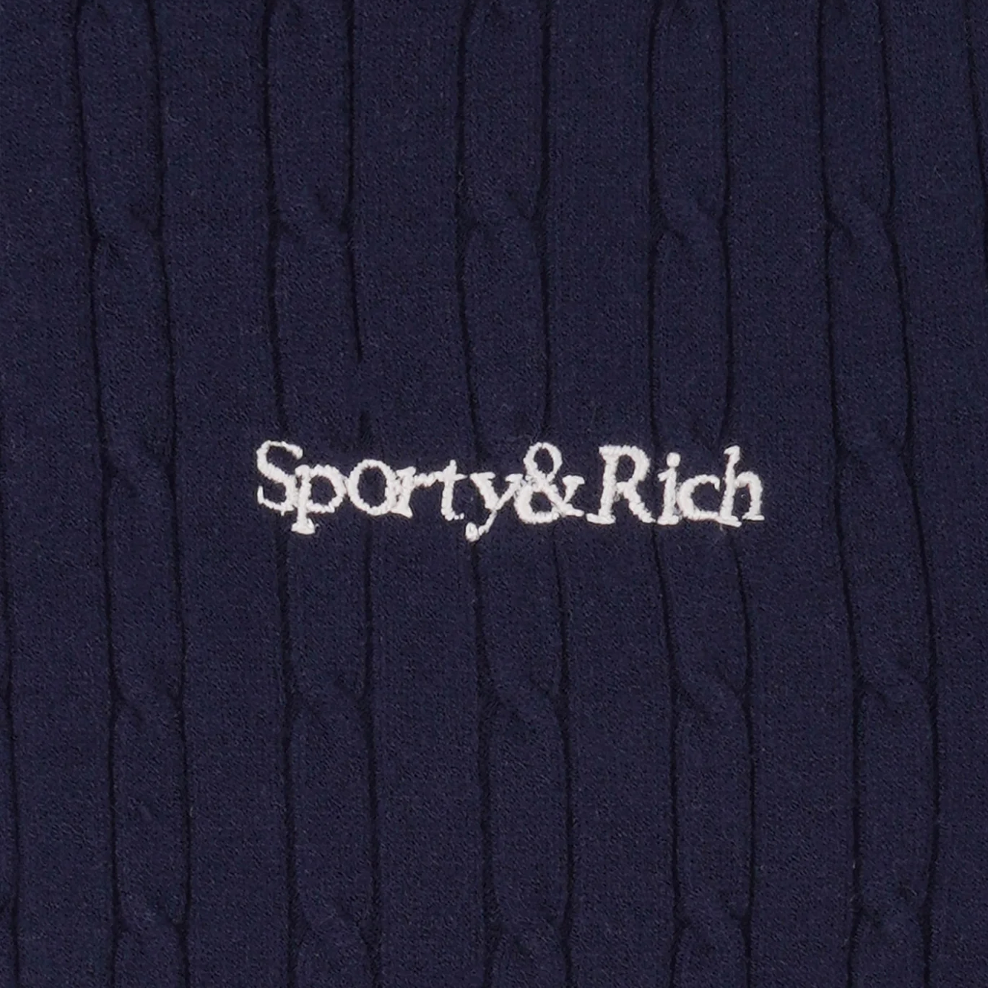 Sporty&Rich Serif Logo Mini Cable Polo - Navy/Off White/Red