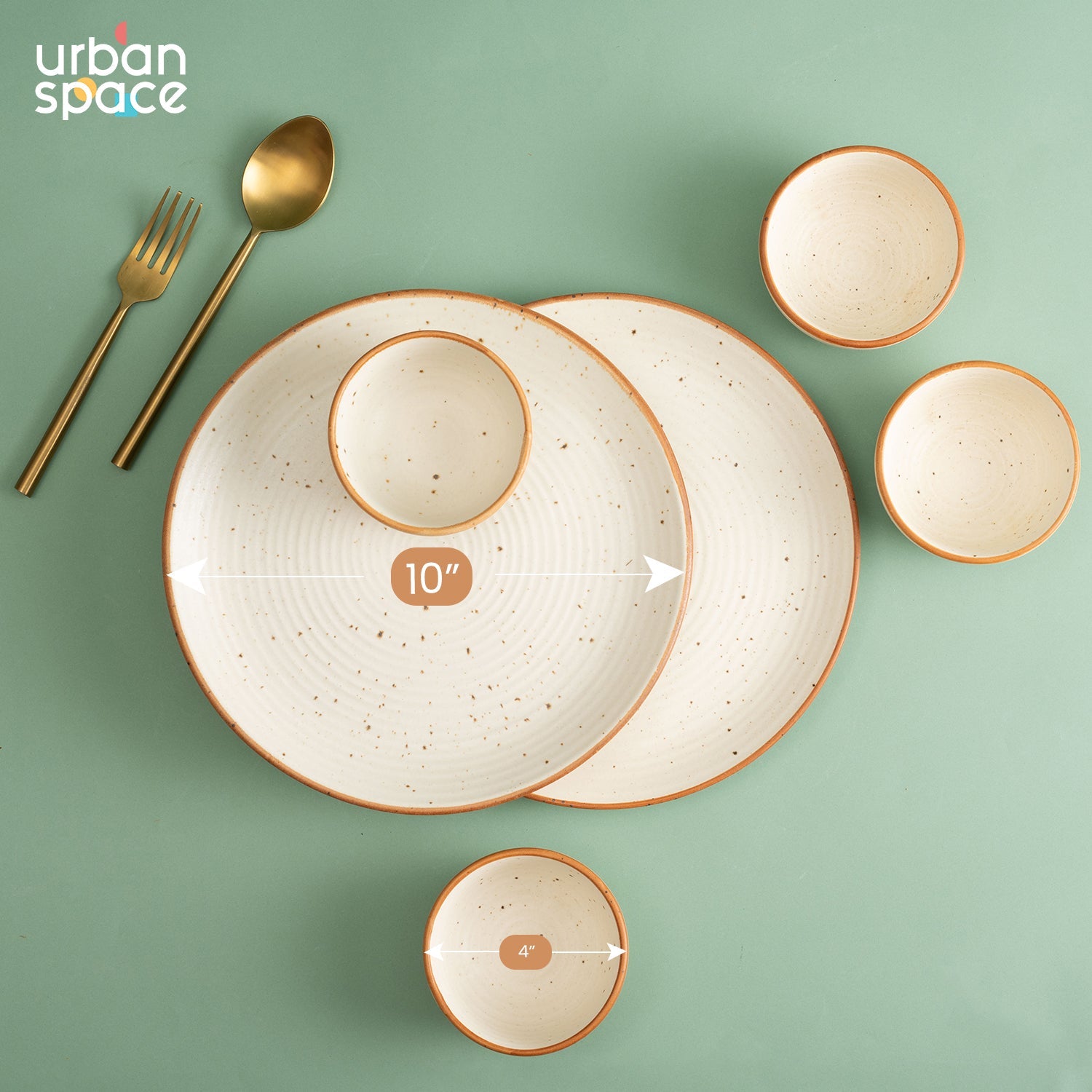 Handmade Ceramic Dinner Set for 2, set of 2 Dinner plates and 4 katoris, Set of 6, Natural Beige