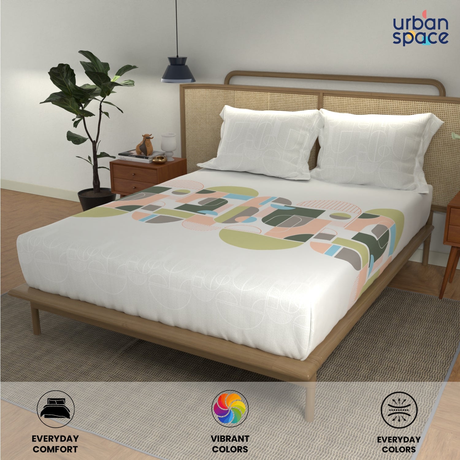 Divine 100% Cotton Bedsheet for Double Bed with 2 Pillow Covers - Binary Green