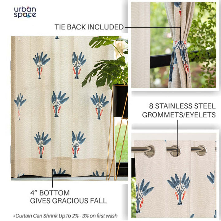 100% Cotton Curtains for Living Room, Bedroom curtains - Pack of 2 curtains, Palm Lagoon Indigo