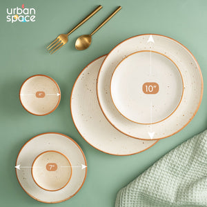 Handmade Ceramic Full dinner set for 2, 2 pieces each of dinner plate, quarter plate and katori bowls, Set of 6, Natural Beige