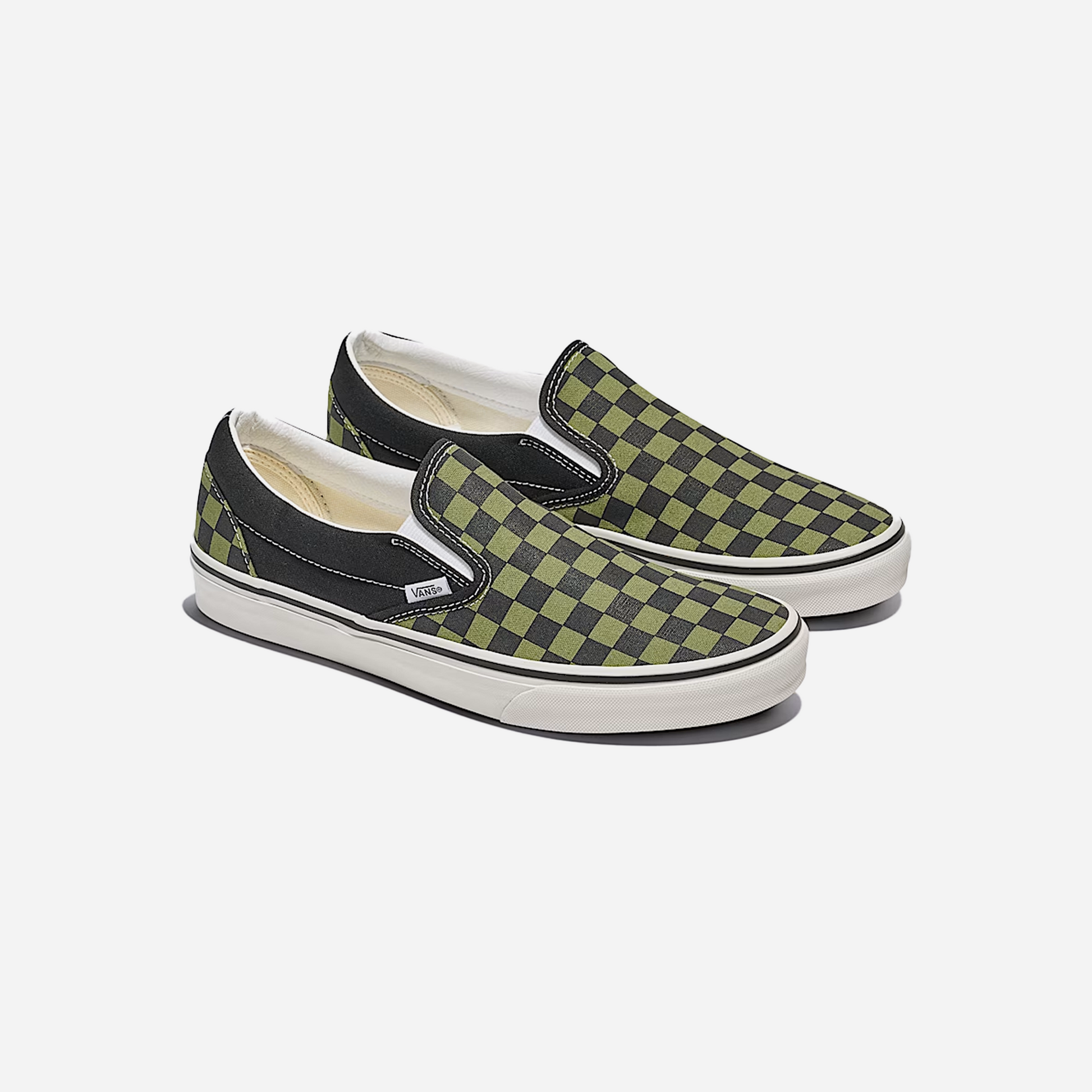 Vans Classic Slip-On Checkerboard Shoe Black / Loden Green