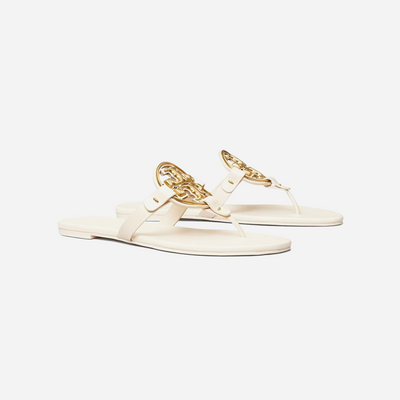 Tory Burch Miller Soft Metal Logo Sandal Cream Gold