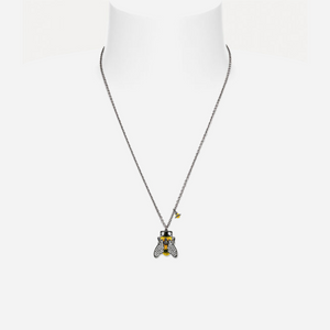 Vivienne Westwood Man. Bumble Bee Pendant Necklace Ruthenium Black Diamonds Crystal Black And Yellow