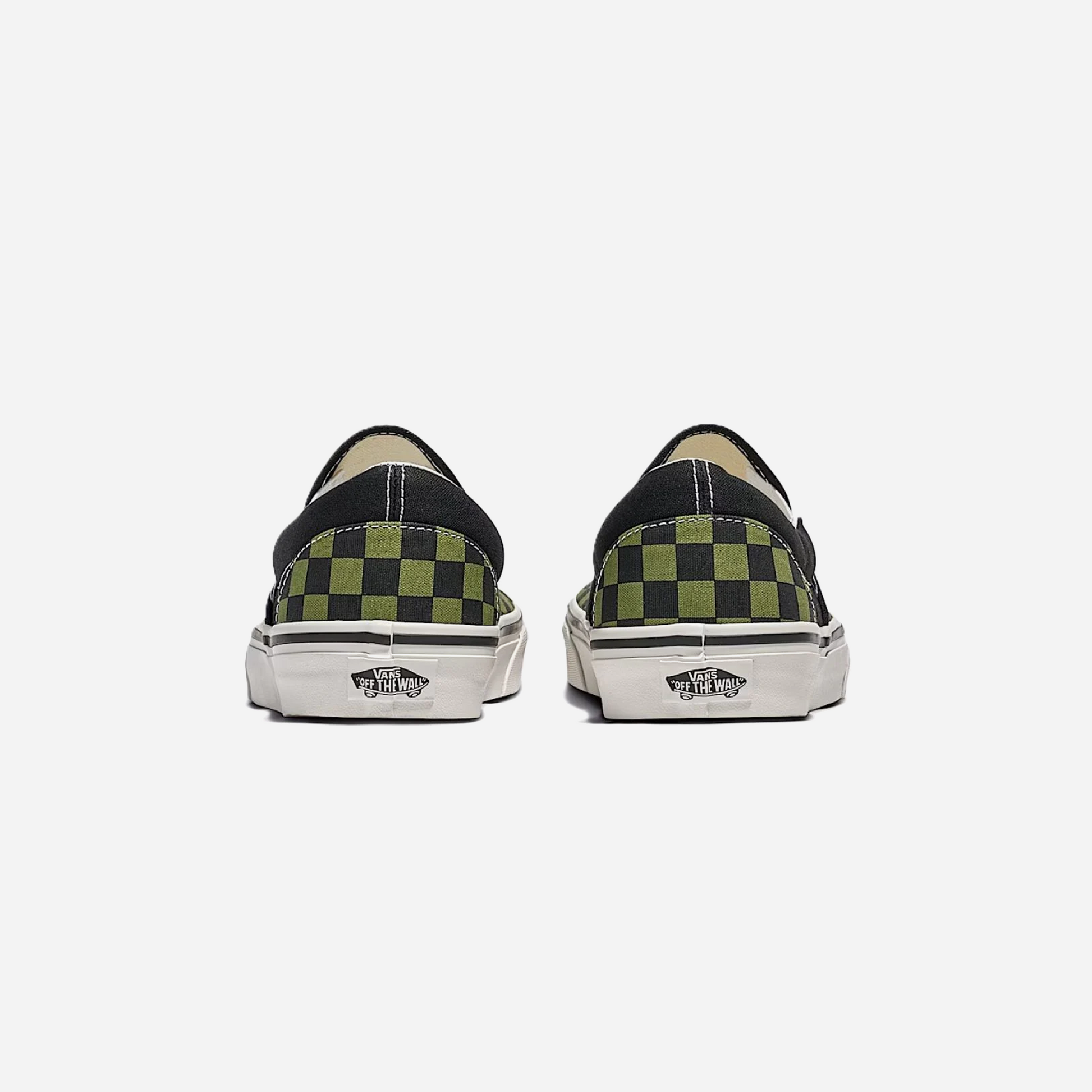 Vans Classic Slip-On Checkerboard Shoe Black / Loden Green