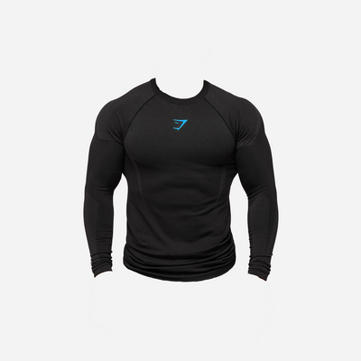 GYMSHARK Onyx 5.0 Seamless Long Sleeve T-shirt Black/Onyx Grey