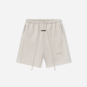 Fear Of God Essentials SS25 Relaxed Fleece Sweatshort With Piping- Heather Stone Cloud White