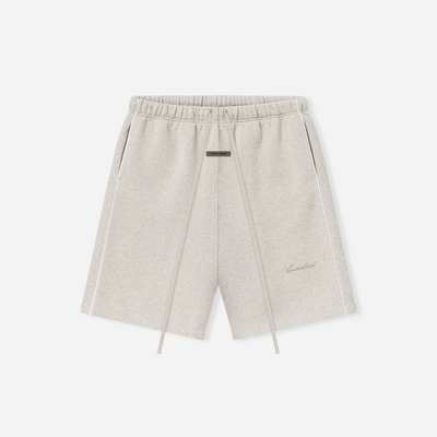 Fear Of God Essentials SS25 Relaxed Fleece Sweatshort With Piping- Heather Stone Cloud White
