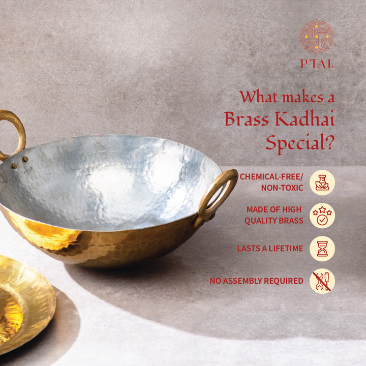 Brass Essentials Combo Set (Brass Roti Tawa, Brass Ghee Pot, Brass Kadhai)