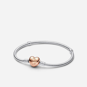 Pandora Moments Heart & Snake Chain Bracelet Two-Tone Rose Gold