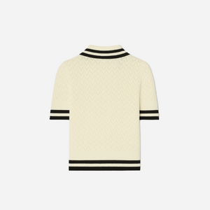 Tory Burch Cotton Pointelle Polo Ivory Black