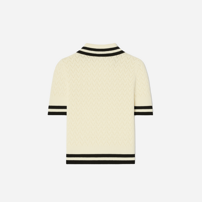 Tory Burch Cotton Pointelle Polo Ivory Black