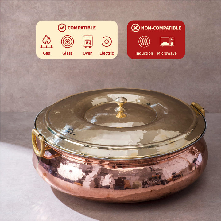 Copper Hammered Lagan - Lagaan for cooking- Naturally non stick , Non Toxic, Teflon Free