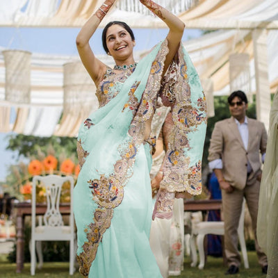 Organza Beautifull Thread Embroidery work Saree