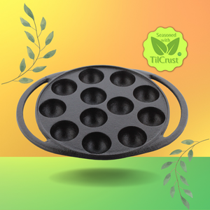 Trilonium Triple Seasoned Cast Iron Paddu tawa | Paniyarakkal | Paniyaram Pan 12 Pits | Black