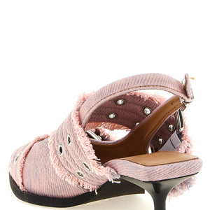 Ganni Feminine Buckle Fringed Denim Slingback
