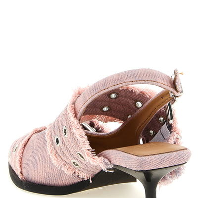 Ganni Feminine Buckle Fringed Denim Slingback