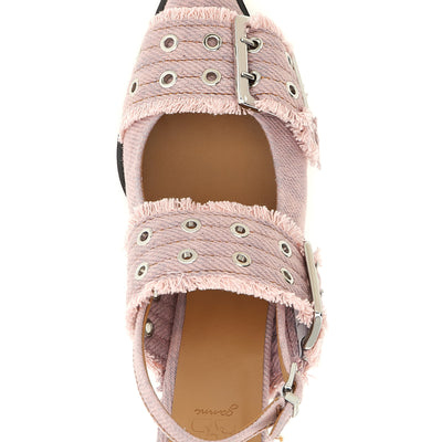 Ganni Feminine Buckle Fringed Denim Slingback