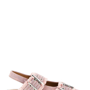 Ganni Feminine Buckle Fringed Denim Slingback
