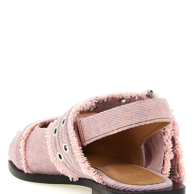 Ganni Feminine Buckle Fringed Denim Slingback