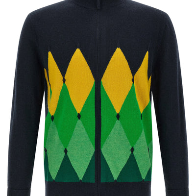 Ballantyne Classic Diamond Intarsia Zip Cardigan