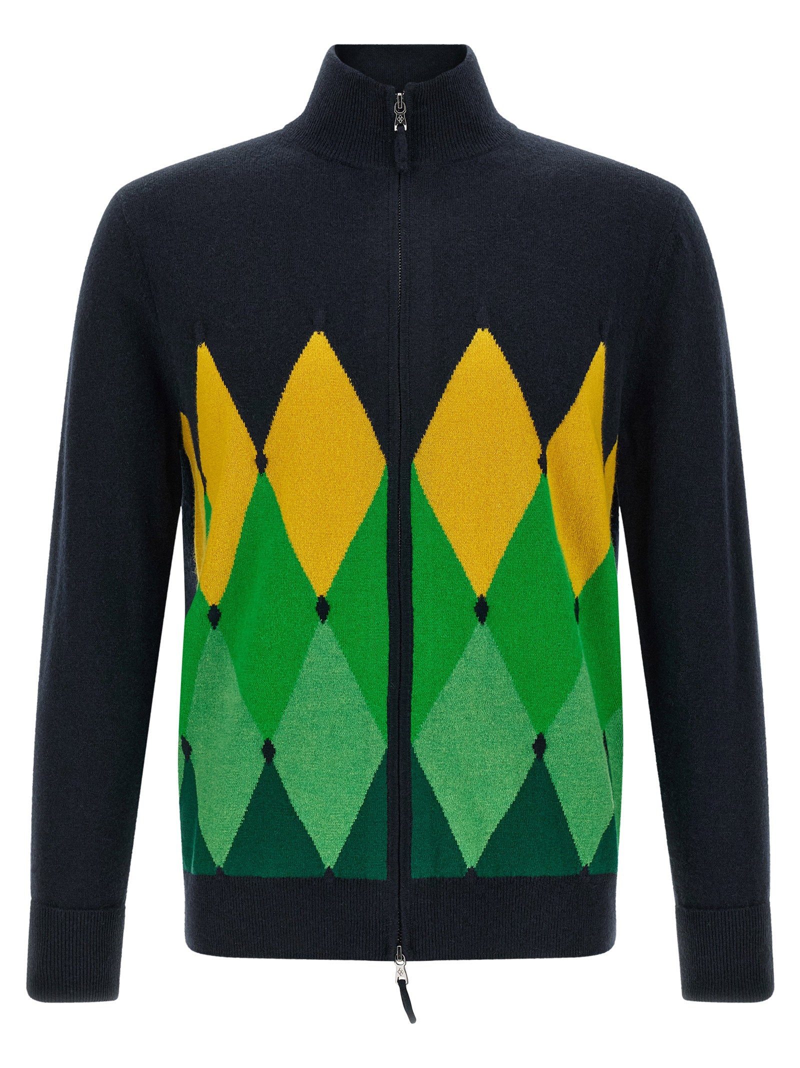 Ballantyne Classic Diamond Intarsia Zip Cardigan